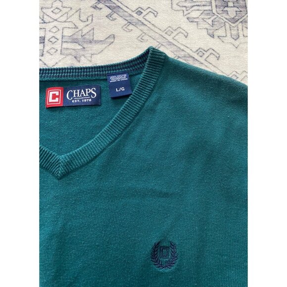 Chaps Green Cotton Sleeveless V-Neck Sweater Vest Large Casual Mens 100% Cotton - Picture 2 of 5